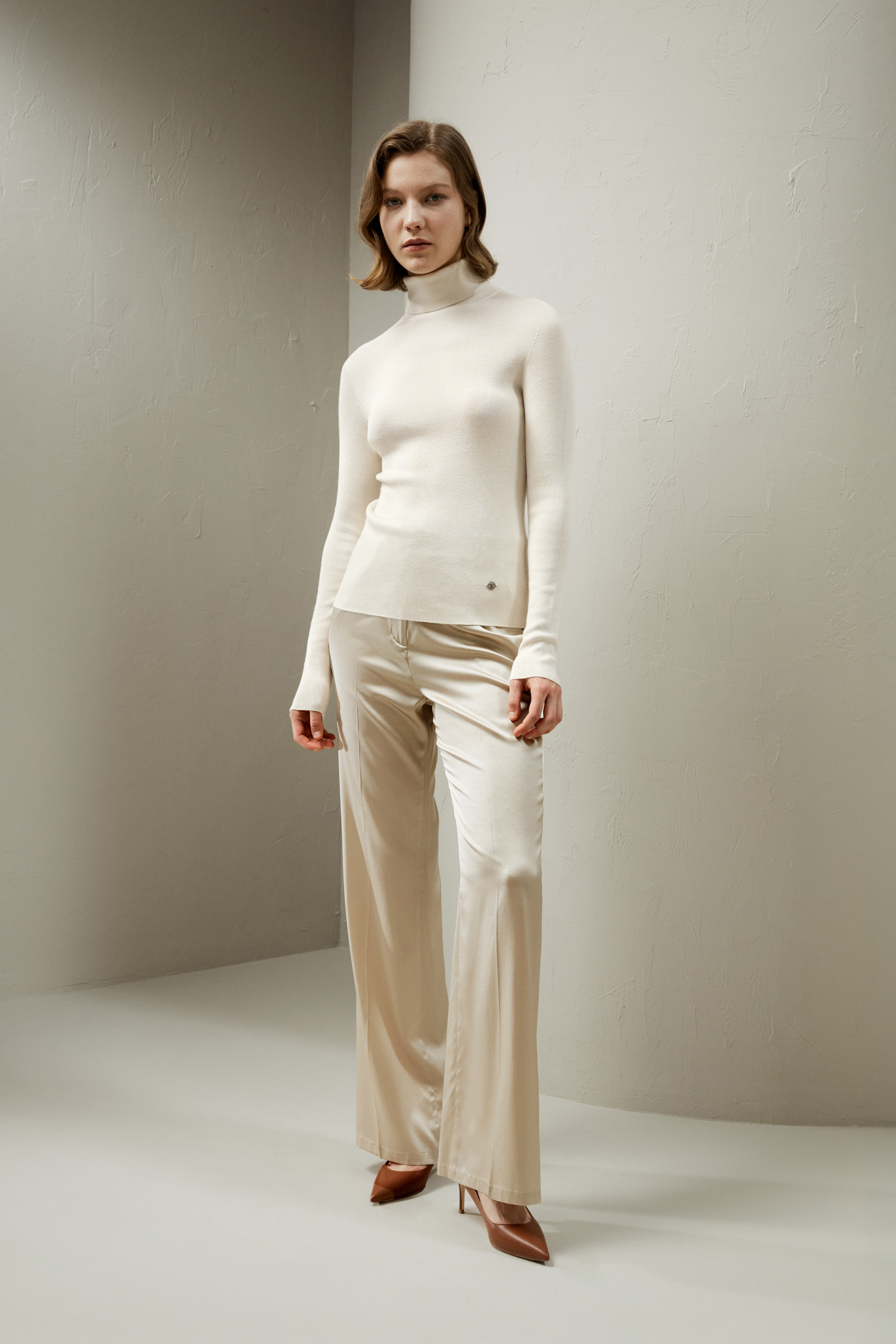 Natural White Basic Concealed Placket Silk Shirt