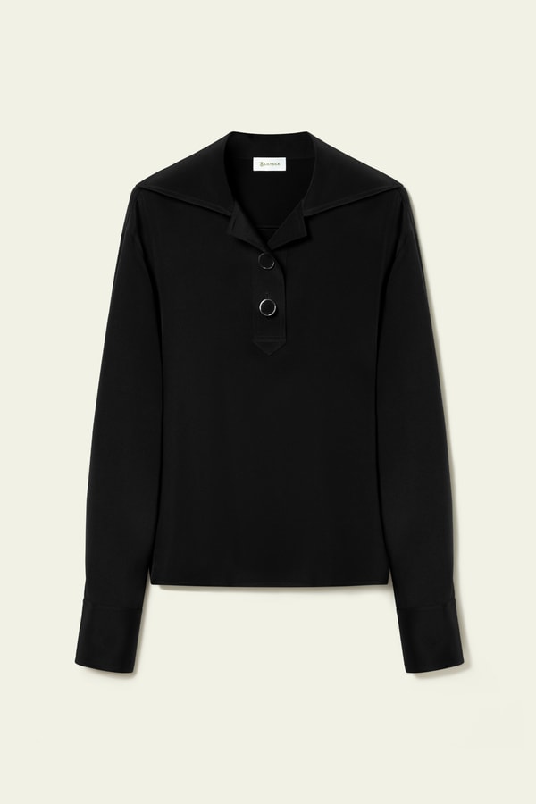 Black Luxury Stretch Silk Popover Blouse