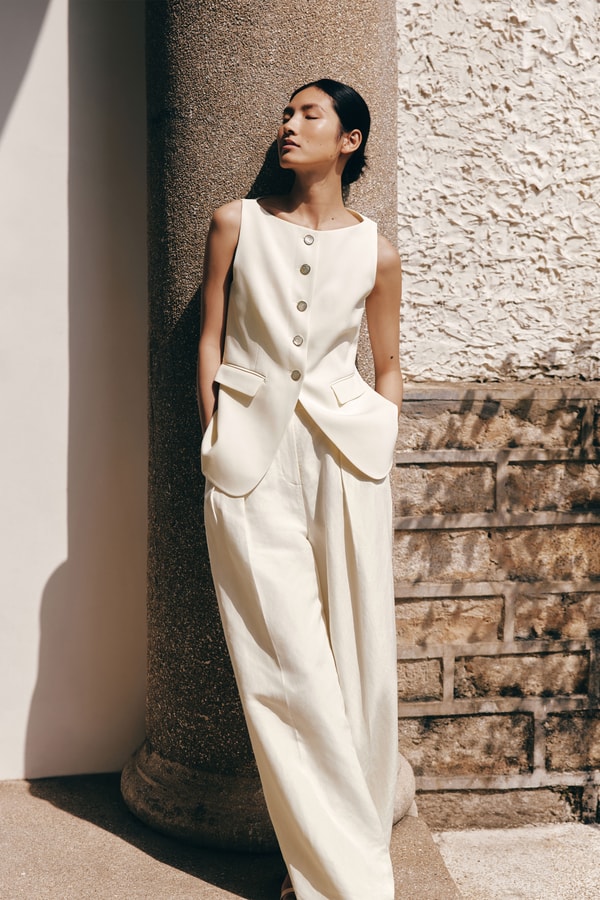 Lily White Sleeveless Button Up Silk Vest